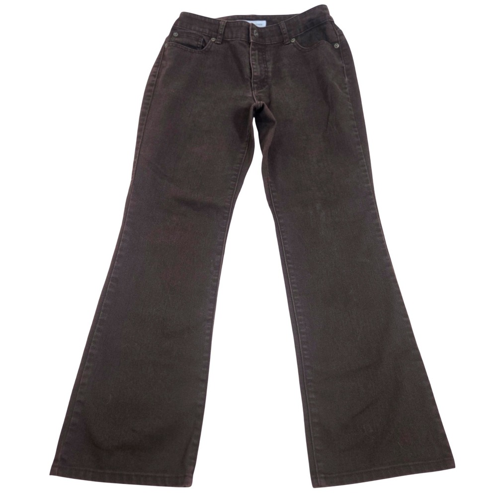 Chicos Platinum Denim Jeans Womens 0 Reg Brown Slim Leg Ultimate‎ Fit Stretch